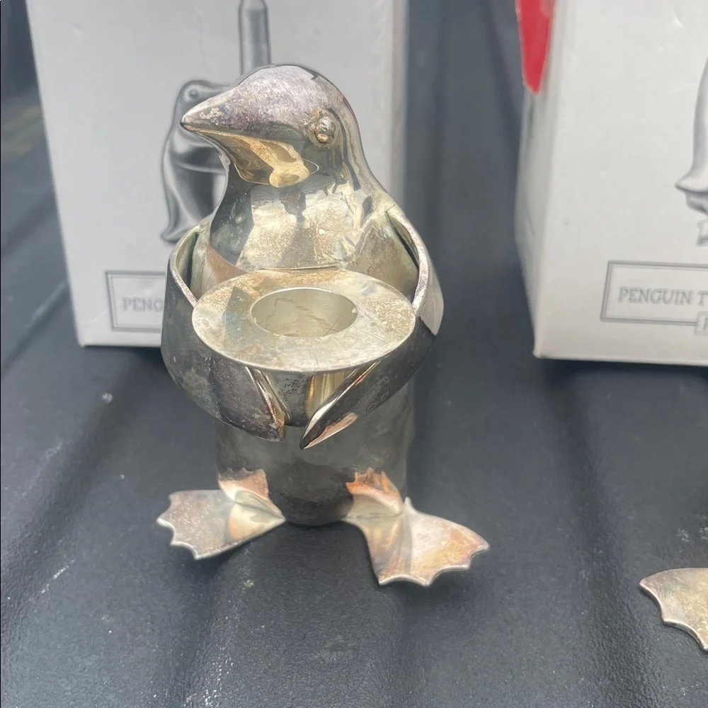 Restoration Hardware Vtg Set of 2 Penguin Candle Holders Silverplate Candlestick